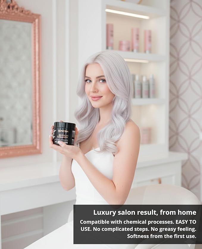 ULTRA Collagen Hair Mask, EASY to use. With argan oil and maca. Hydration and shine, anti-frizz treatment for dry and damaged hair, professional smoothness, 500 ml (Purple)