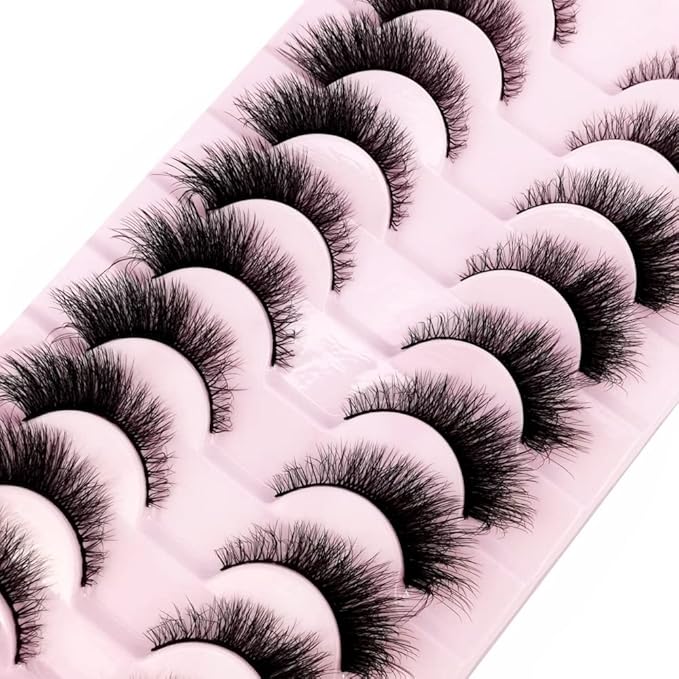HBZGTLAD New 10 Pairs 3D Mink Lashes False Eyelashes Handmade Wispy Fluffy Long Lashes Natural Eye Makeup Tools Eye Lashes(6DF05)