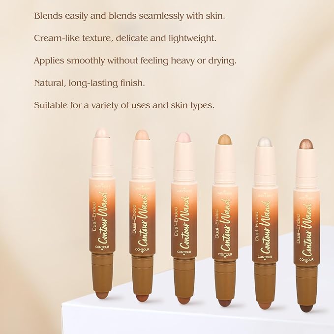 Contour Highlighter Stick，2-in-1 Dual-Ended Cream Bronzer & Highlighter Sticks Pen for Face Body Contouring Makeup- Buildable，Waterproof, Easy to Apply Suitable for Beginners，03Darker Nude+Light Pink