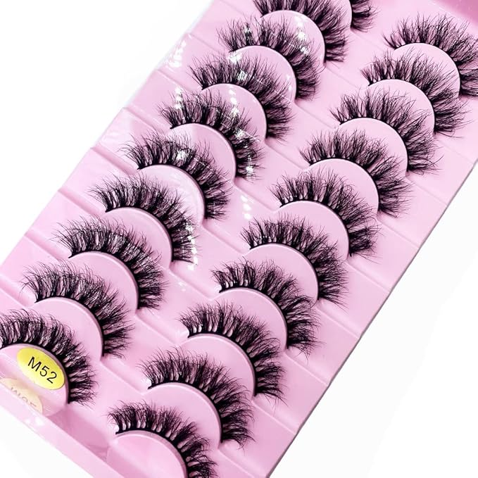 HBZGTLAD New 10 Pairs 3D Mink Lashes False Eyelashes Handmade Wispy Fluffy Long Lashes Natural Eye Makeup Tools Eye Lashes(M52)