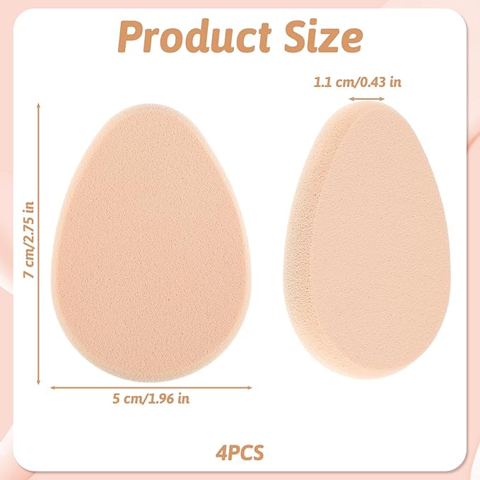 4 Packs Cushion Puff Beauty Egg, Makeup Sponge Oval Foundation Sponge Professional Beauty Blender Make up Puff for Eye Foundation, Blush Application, Forehead, Cheeks, Dry and Wet (Skin Tone)