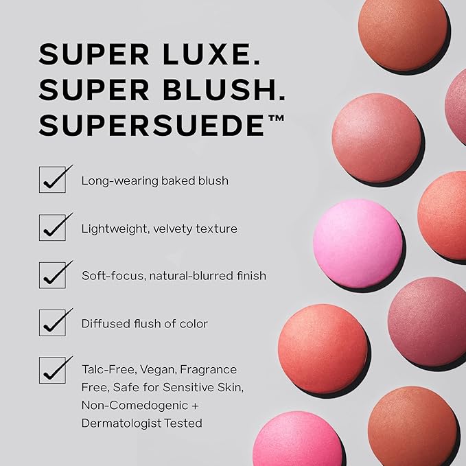 Saie SuperSuede Baked Blush - Talc-Free Powder Blush for Cheeks Infused with Hyaluronic Acid, Glycerin + Squalane - Hydrating Face Makeup for a Natural, Diffused Flush of Color - Grazie (0.1 Ounce)