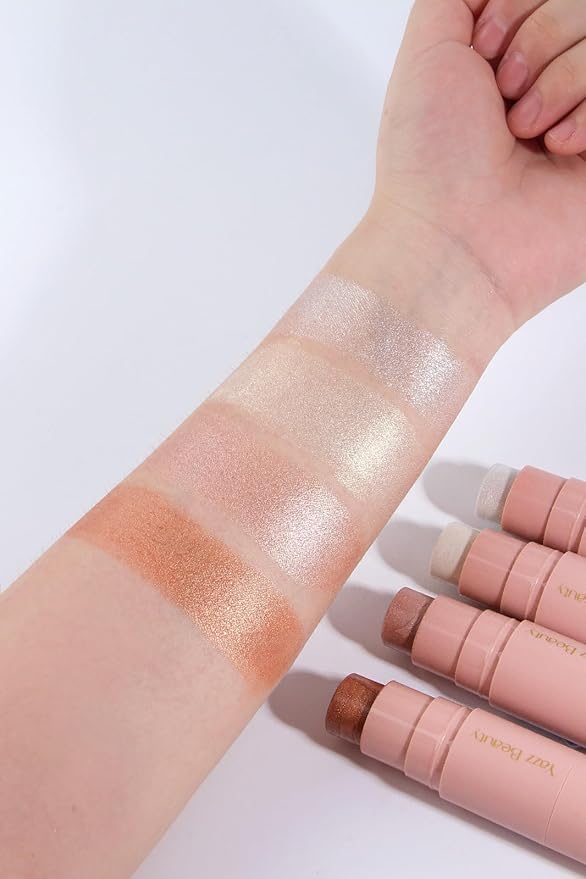 YazzBeauty Makeup Highlighter Stick with Brush– Sun Shimmer White | Brightening & Glowy Finish | Lightweight Formula for Face