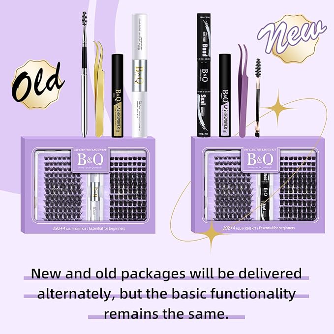 B&Q Lash Extension Kit 192 pcs Eyelash Extension Kit B02+B07 8-18mm Mixed Lash Clusters Kit Individual Lashes Kit Wispy with Lash Glue and Remover Applications Eyelash Kit (B02+B07, Kit)