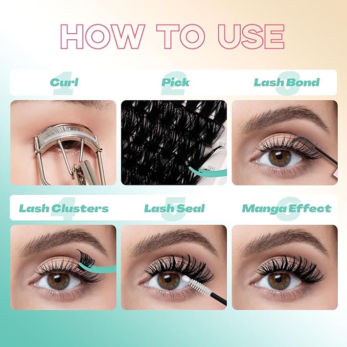 GEMERRY Lash Clusters Kit 100D Long 12-21mm with Spikes Cluster Eyelash Extensions Kit DIY Wispy Natural Lash Clusters with Lash Bond and Seal Spiky Individual Lashes Eyelashes
