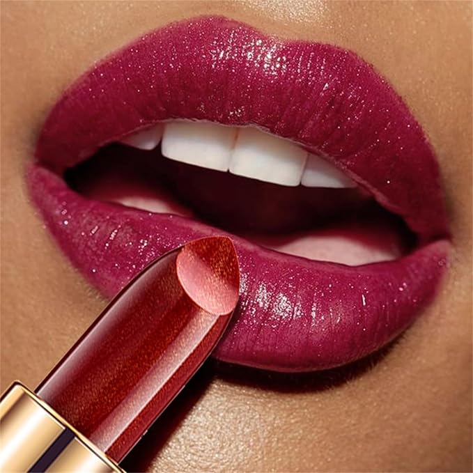 3Pcs Metallic Glitter Lipstick Set, Orange Rose Purple Pink Glitter Pearl Mermaid Shimmer Lipstick Sets for Women Waterproof Long Lasting 24 Hours Lip Stick Makeup Christmas Gift Sets-07#08#09#