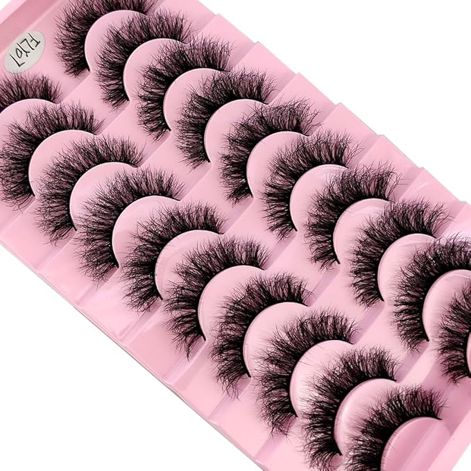 HBZGTLAD New 10 Pairs 3D Mink Lashes False Eyelashes Handmade Wispy Fluffy Long Lashes Natural Eye Makeup Tools Eye Lashes(Fly-07)