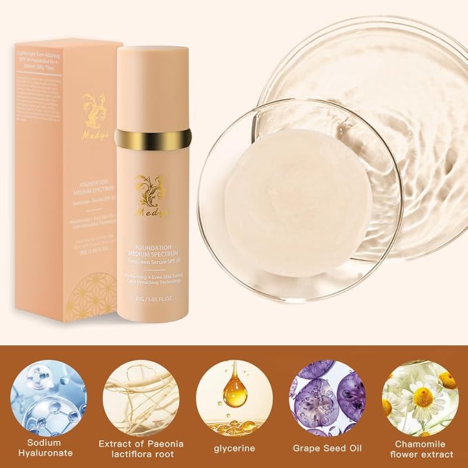 Foundation Medium 4-in-1 Color-Shifting Spectrum Foundation Concealer, Long-Lasting, Skincare, Suitable for Various Skin Types, Set Includes Foundation Brush and Sponge