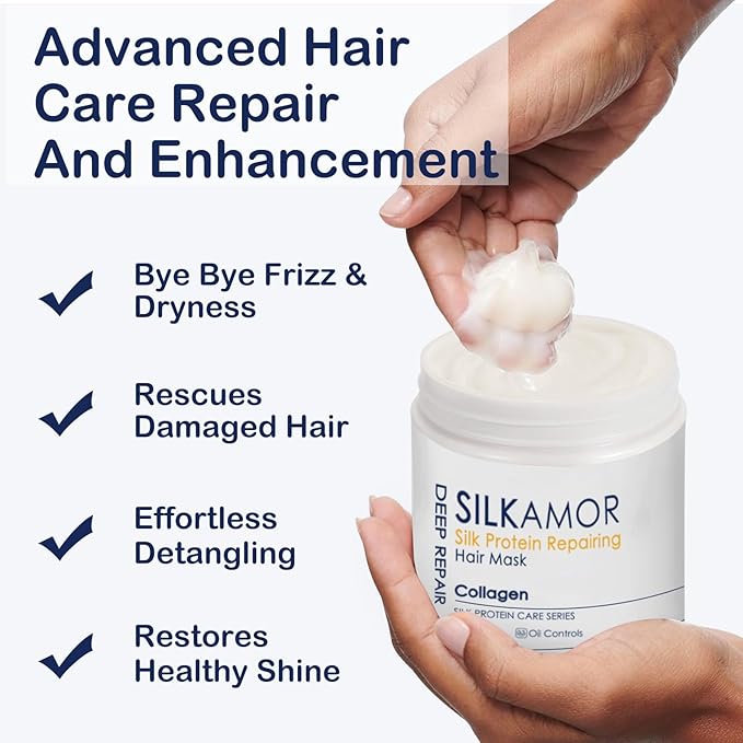 Hair Protein, Protein Hair Treatment, Nourishing + Strengthening + Hydrating Hair Mask For Curly Dry Damaged Bleached Split End Hair, Silk Protein & Sericin, Soft Fragrance, 500ml