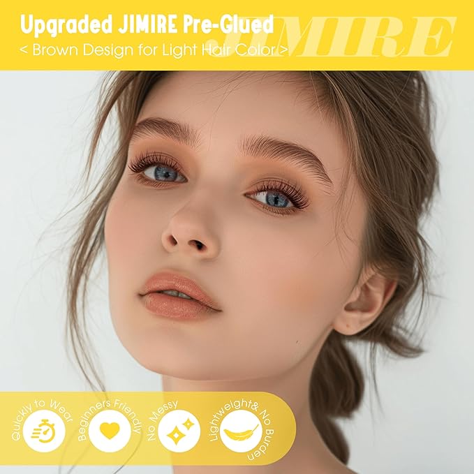 JIMIRE Brown Self-Adhesive Eyelashes Press on Lashes Clusters, Natural Look Pre-Glued Lash Clusters No Glue Needed Wispy 10-12MM Individual Lashes Brown Cluster Eyelash Extensions
