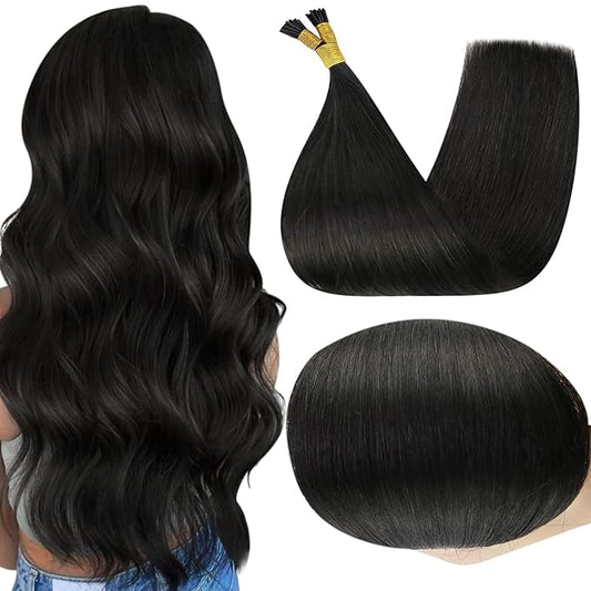 Full Shine Itip Human Hair Extensions Color 1B Natural Black I Tip Hair Extensions Human Hair 16 Inch Straight Remy Hair 40 Grams Prebonded Extensions