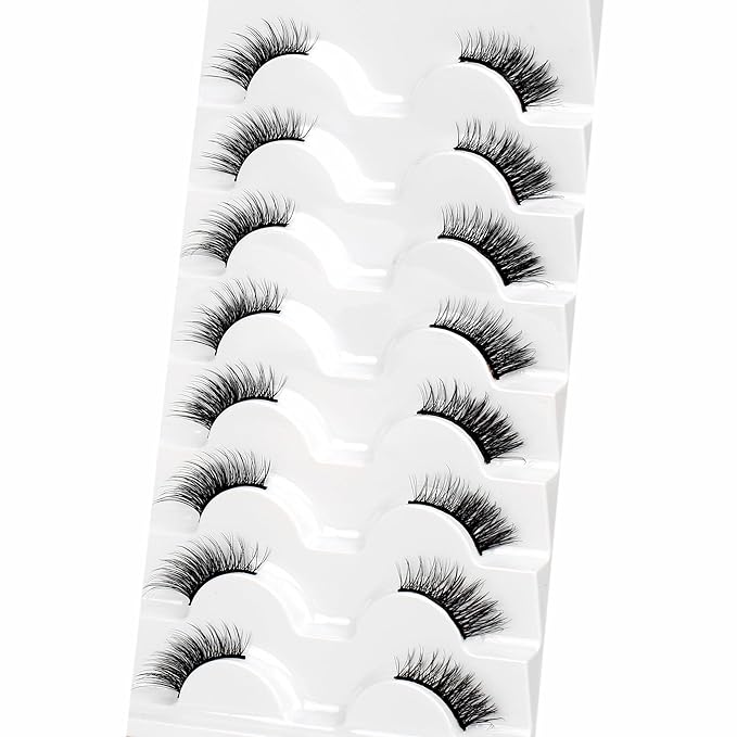 Half Lashes Strips False Eyelashes Fairy Natural Lashes Cat Eye Look Wispy Short Band 3/4 Lashes 8 Pairs Pack Fluffy Volume Small Accent Lash Fake Eyelashes 3D Faux Mink Lashes Extensions