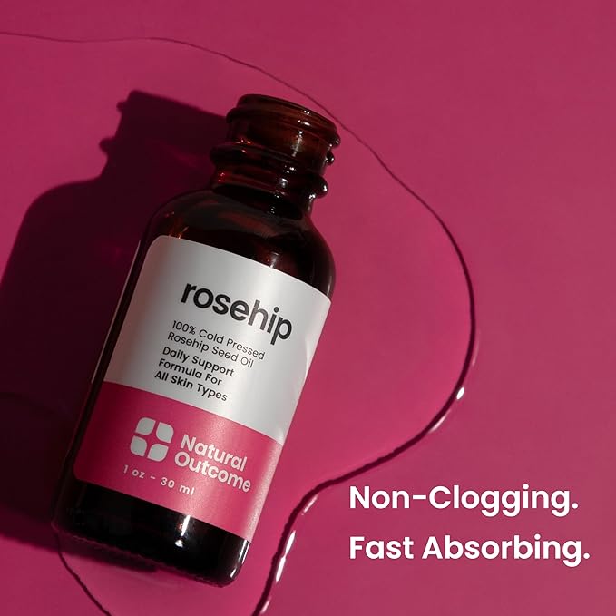 natural outcome Rosehip Oil 100% Pure Cold-Pressed Rosehip Seed Face Oil - Anti-Aging Facial Oil to Plump, Balance & Hydrate 1 oz