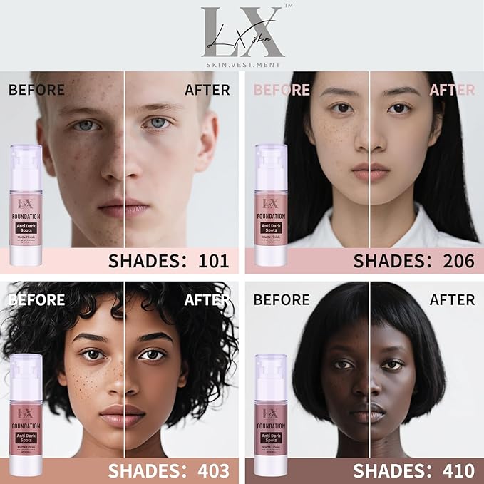 Anti-Dark Spot Liquid Foundation - Collagen Serum Foundation Infused with 2% Niacinamide, High Coverage For A Smooth & Satin Finish, 201 Medium