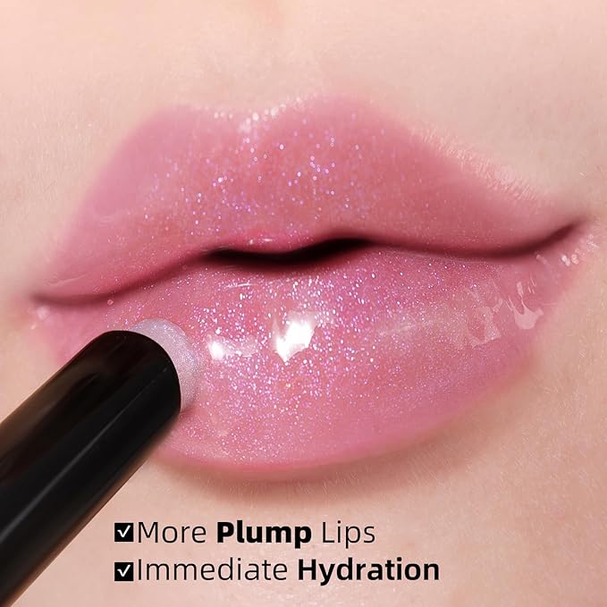 KIMUSE Lip Plumper, 2PCS Moisturizing All-in-one Lip Plumping, Gloss, Balm, Non Sticky Lip Plumper Solid Lipstick Click Lip Balm, Buildable, Vegan & Cruelty-Free