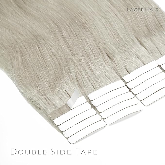 Lacer Grey Tape in Hair Extensions Human Hair - 18 Inch Seamless Silver Grey Balayage Invisible Tape in Hair Extensions 20pcs 50g