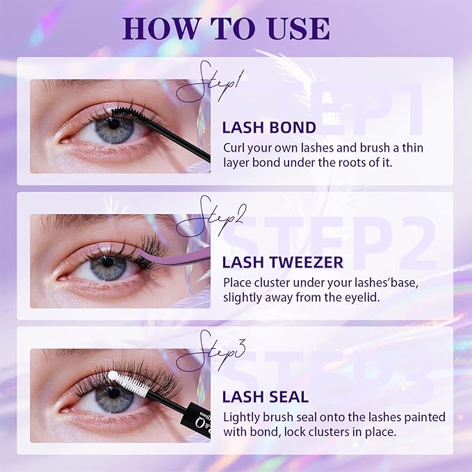 B&Q Lash Clusters Kit 144 pcs 5D Layered Volume Lash Extension Kit 8-18 mm Feathery Soft Lightweight Eyelash Clusters with Waterproof Bond and Seal Eyelash Applicator Remover (Set-Feath5D 08)