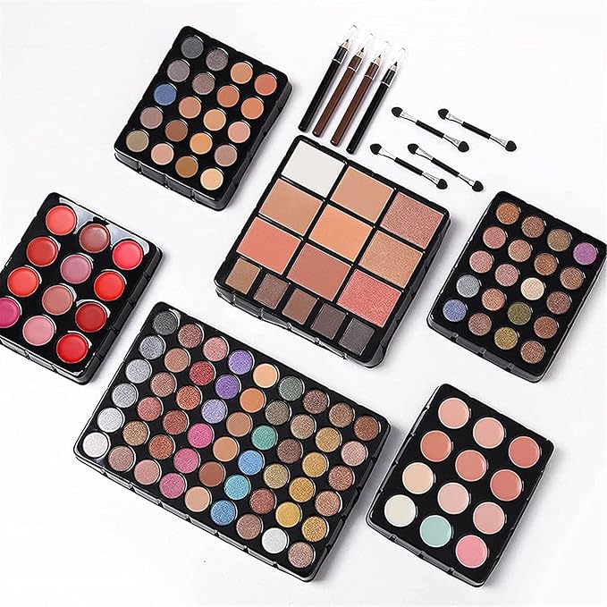 132 Color All In One Makeup Kit for Women & Girls, Professional Full Set Including Eyeshadow, Lipstick, Concealer, Lip Gloss, Eyeliner, Mascara, Makeup Brushes (006N1-Pink)