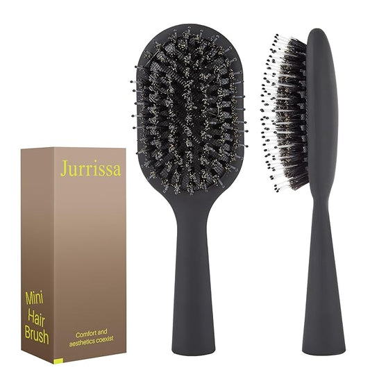 Boar Bristles Hair Brush for Women Men and Kids, Detangling Hair Brush for Smoothing Massage Add Shine, Nylon&Boar Bristles brush for Hair Healthy, Easy to Storage(Black)