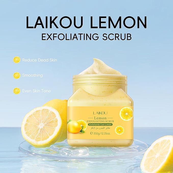 LAIKOU Lemon Body Scrub, Exfoliating Body Scrub, Scrub for Smooth and Soften Skin 350g / 12.35oz.