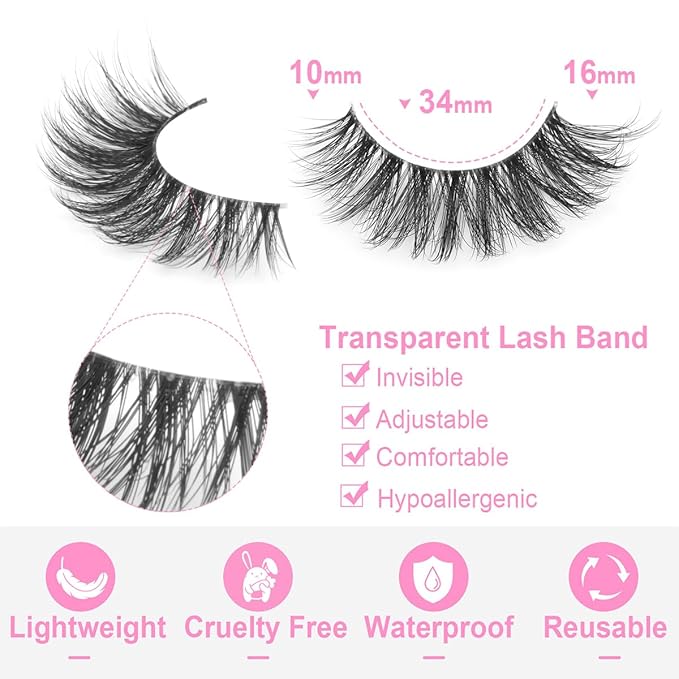 Lashes Natural Look Faux Mink Eyelashes Wispy Clear Band Lashes 16mm Natural False Lashes Cat Eye Short Strip Lashes Pack 14 Pairs