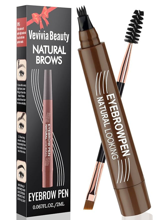 Eyebrow Pencil - Microblading Eyebrow Pen Waterproof 4 Fork Tip Multi-Used Eye Brow Pencils for Women Long-Lasting, Precise Natural Brow Magic Eyebrow Pencil with Hair Like Strokes，BlackBrown