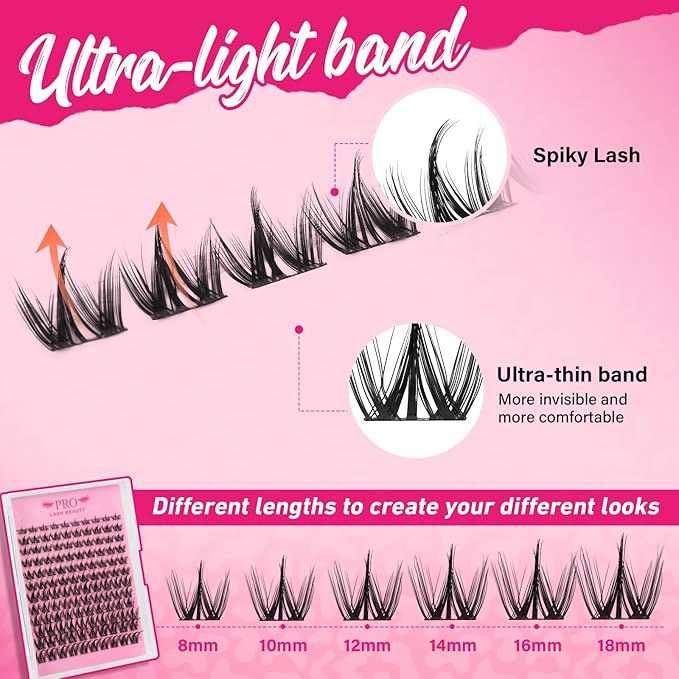 PRO LASHBEAUTY Manga Lash Clusters Kit with Lash Bond and Seal Eyelash Applictor Lash Remover DIY Lash Extension Kit Waterproof Resuable Eyelash Extensions at Home (Nova,8-18mix)