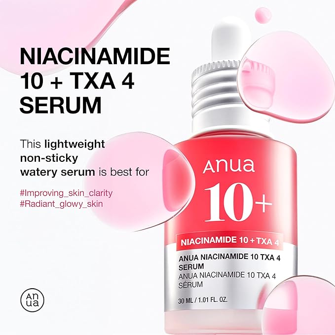 ANUA Niacinamide 10 + TXA 4 Serum, Hyaluronic Acid, Tranexamic acid, Facial Serum For GlassSkin, Cardi B’s Pick, Glow Back Serum, Dark Spot Care, Postnatal Skincare, Korean Skincare (30ml/1.01 fl.oz)