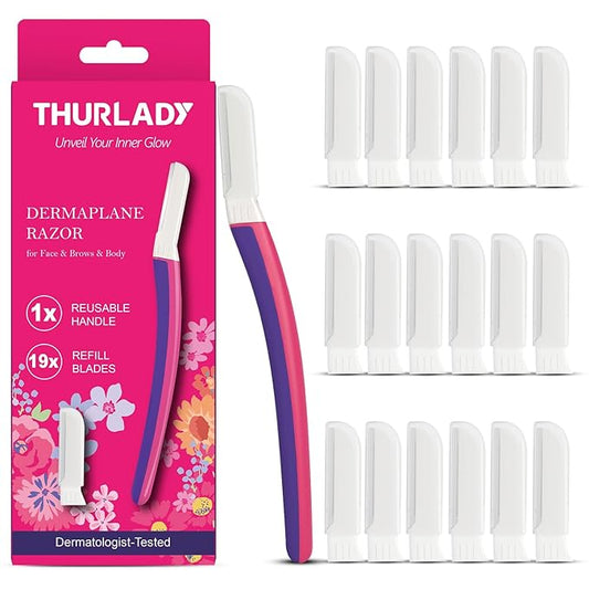 Dermaplane Razor, Face Razors for Women, Dermaplaning Tool, 1 Reusable Handle with 19 Microblades for Face, Fuchsia