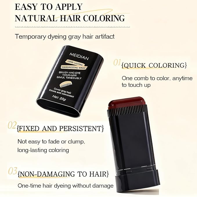 2Pack Root-Touch-Up Hair Color Stick & Comb – Instant Waterproof Black Dye for Gray Coverage, Portable 2-in-1 Cream Formula, Sweat-Proof, Travel-Friendly Dye Pen for Women & Men (01#Black)