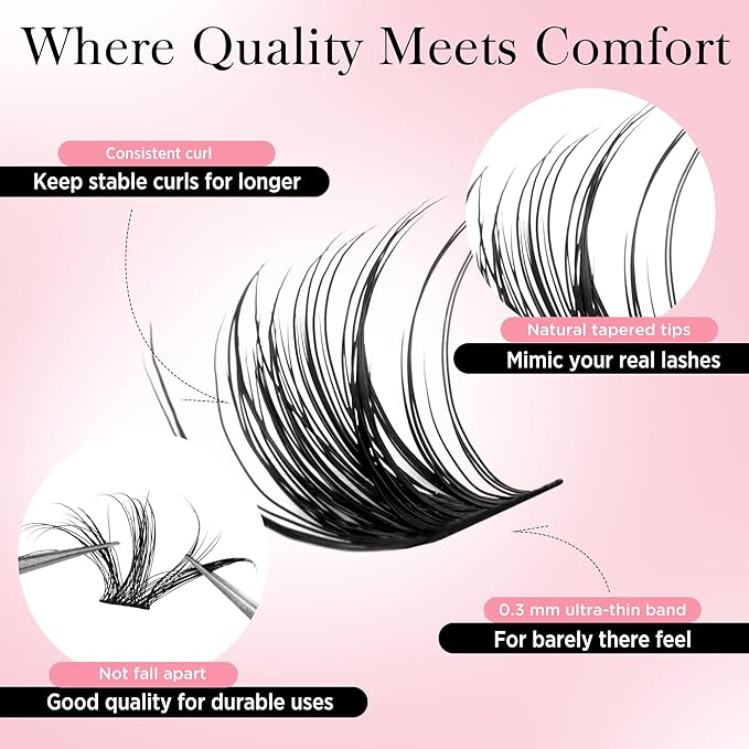 Natural Lash Clusters Fluffy Eye Lash Clusters, 144pcs D Curled Wispy Volume Lash Extensions, DIY Individual Lashes Clusters with Soft Ultra-thin Band, 10-16mm (A14)