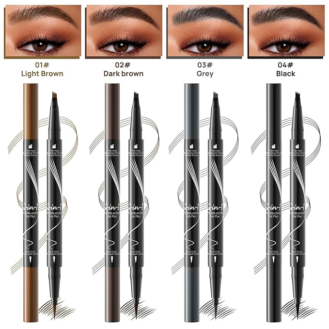2-in-1 Microblading Eyebrow Pencil Wet and Wild Eyebrow Pencil Waterproof Microblade Eyebrow Pen Brow Kit with Micro-Fork-Tip and Eyebrow Brush (2#)