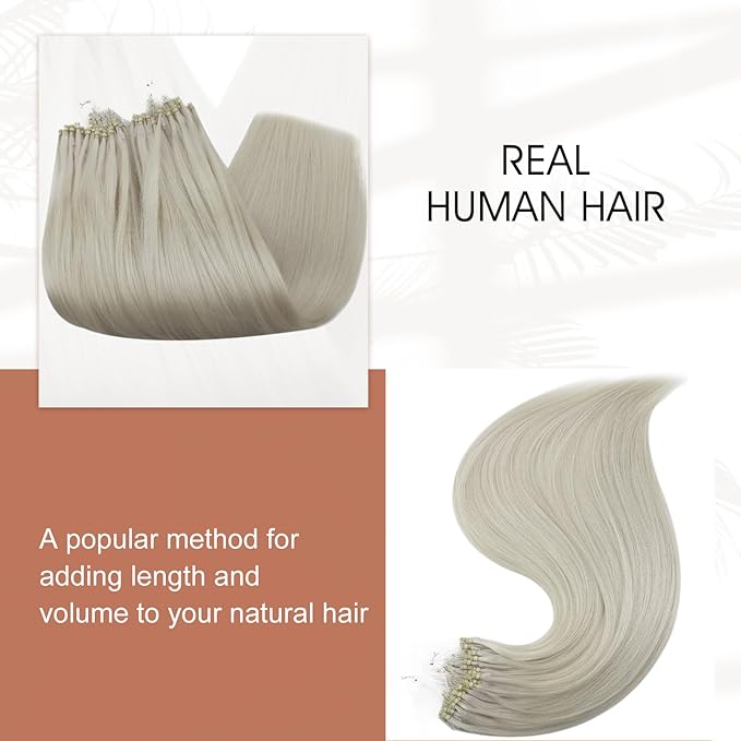 Full Shine Micro Loop Hair Extensions Real Human Hair Ice Blonde Soft Natural Human Hair 14 Inch Microlink Hair Extensions 50 Grams Cold Fusion Extensions for Women
