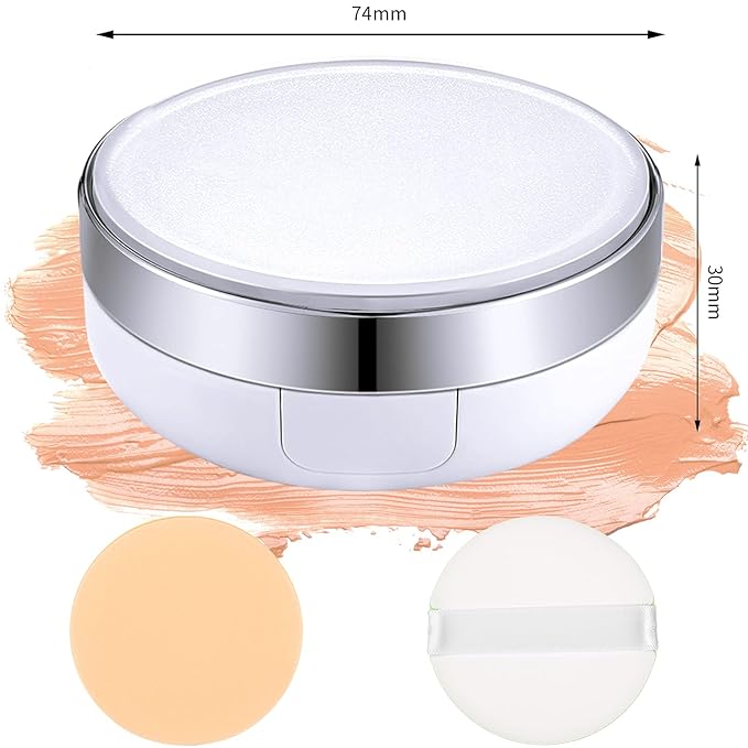 Patelai 7 Pcs 0.5oz Silver Empty Luxurious Air Cushion Puff Box with Sponge Puff and Mirror, Portable Make-up Powder Container Case with Extra Sponges and Puffs, Refillable Foundation Bb Cream Box