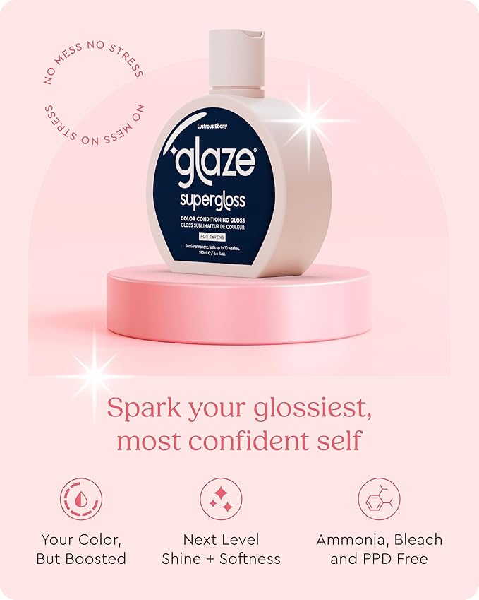 Glaze Supergloss Color Conditioning Gloss With Dispensing Pump – Hydrating Semi-Permanent Color Hair Gloss & Shine Boost – Vegan, Cruelty-Free – 6.4 fl oz - Lustrous Ebony - Blue Black