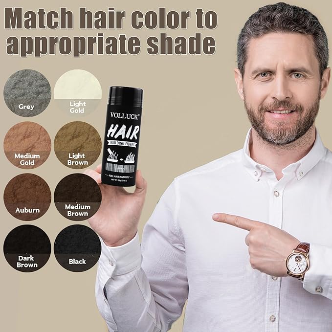VOLLUCK Hair Fibers for Thinning Hair, Instant Coverage Hair Building Fibers for Women and men, Natural Hair Powder for Conceal Hair Loss 28 g (Gray)