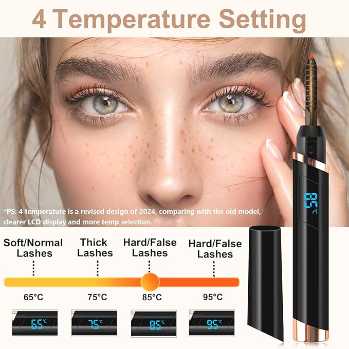 Heated Eyelash Curler, Electric Eyelash Curler, Rechargeable Lash Curler for Makeup Natural Curling Eye Lashes and 24 Hours Long Lasting - Black 2025 Updated New Model