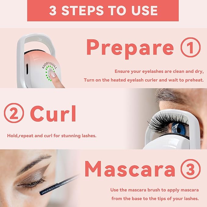 Electric Heated Eyelash Curler Kit Hot Lash Therapy Professional Eyelash Tools Battery Powered Lash Lifter Rechargeable Clamp for Various Eye Types Plastic Material (Colour White)