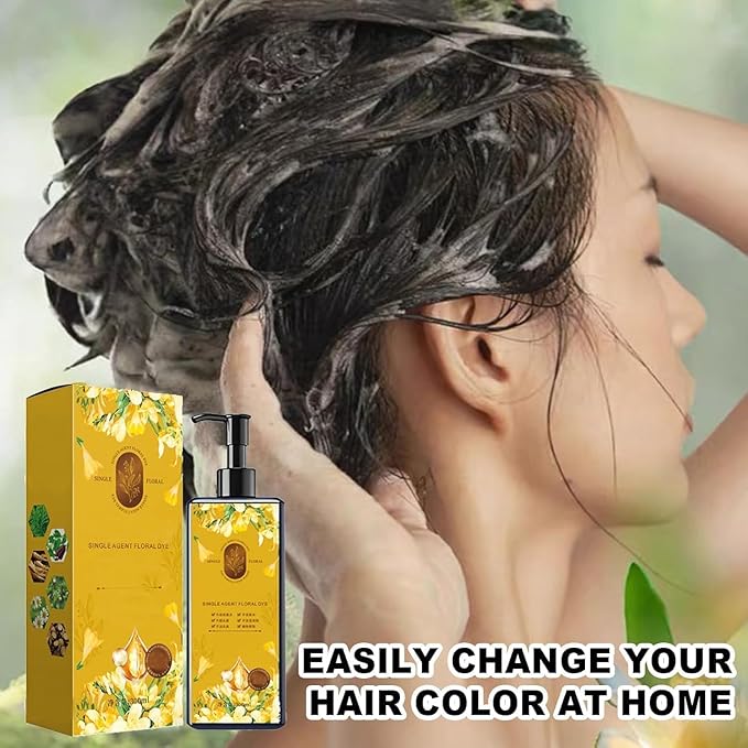 Nourishing Plant-Based Hair Color Shampoo, Single Agent Floral Dye Shampoo, Long-Lasting Natural Hair Color Dye, for Gray Coverage, shafts and minimizing frizz for Men & Women (Black)