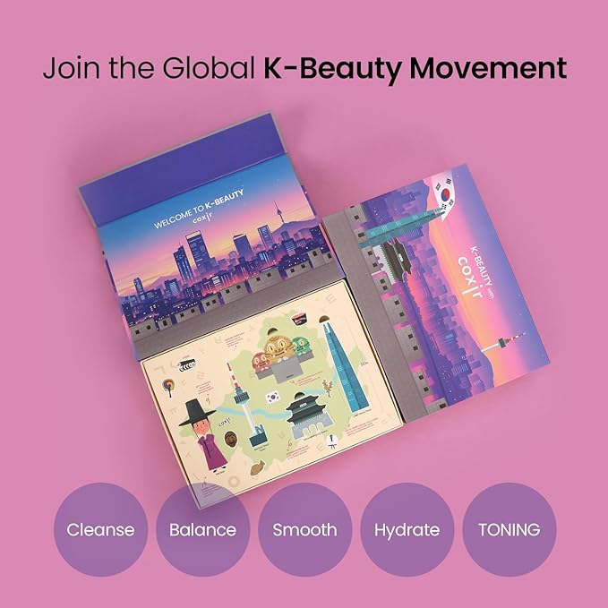 [Holiday Gift Set,Christmas Gift Set]coxir K-Beauty Seoul Glow Set – 5-Step Korean Skincare Routine with TXA & Black Rice – Cleansing oil, Mask Cleanser, Ampoule, Balm & Moisturizer,korean skincare