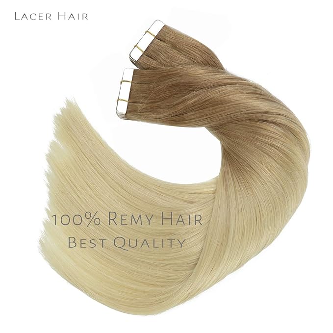 Lacerhair Tape in Balayage Natural Hair Extensions Silky Straight Ombre Bronde to Bleach Blonde Soft Human Hair Extensions 22 Inches