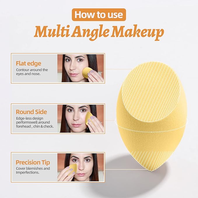 Makeup Sponge Set BS-MALL Blender Sponges 7 Pcs for Liquid, Cream, and Powder, Multi-colored with 1 Mini Makeup Sponge Pink (D-Yellow)