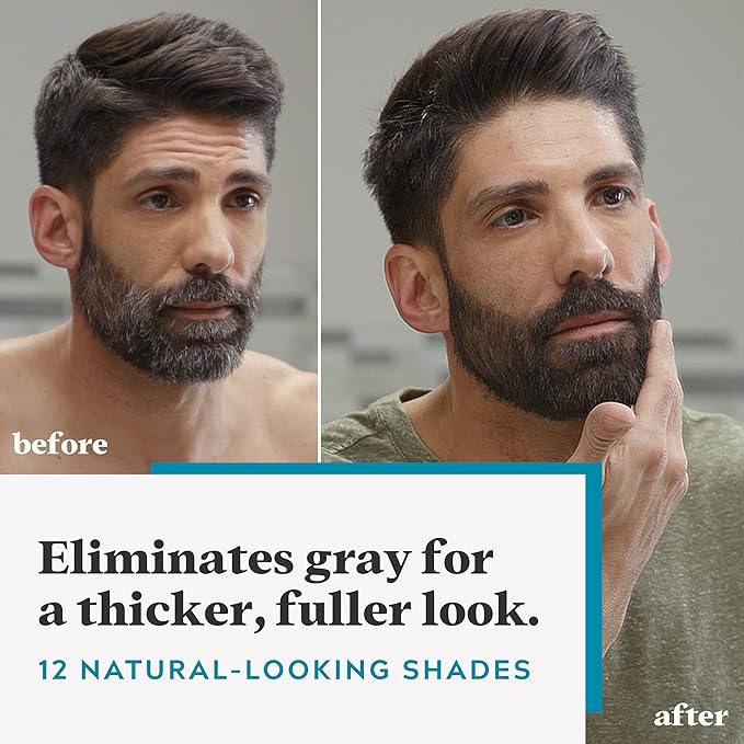 Just For Men Mustache & Beard, Beard Coloring for Gray Hair with Brush, with Keratin Biotin Aloe and Coconut Oil for Healthy Facial Hair - Medium Brown, M-35, Pack of 1 (Packaging May Vary)
