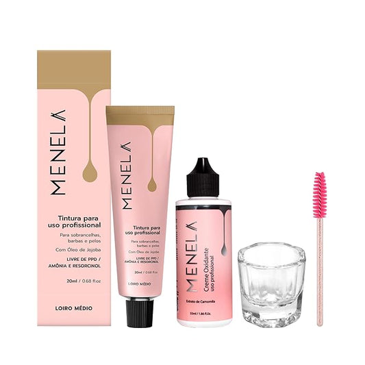 Menela Eyebrow Tint Kit – Professional Brow Color with Jojoba Oil – Includes Oxidizing Cream, Dual-Ended Brush & Mixing Glass – Vegan, Ammonia-Free, Sensitive Skin Safe – 20 ml (Medium Blonde)