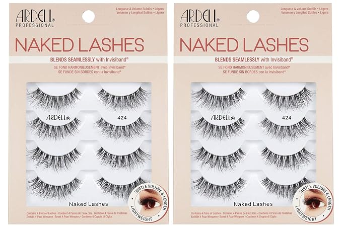 Ardell Strip Lashes Natural Naked Lashes #424 – Natural Lashes with Invisiband, 4 Pairs x 2-Pack
