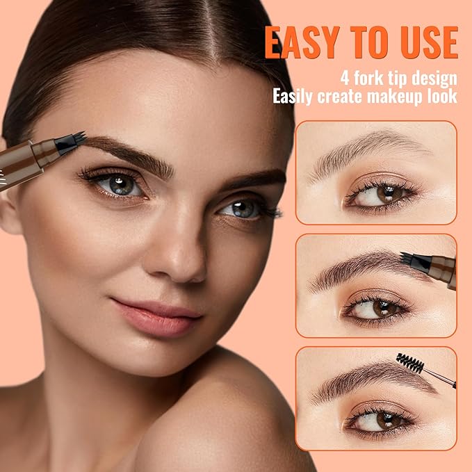 Eyebrow Pencil - Microblading Eyebrow Pen Waterproof 4 Fork Tip Multi-Used Eye Brow Pencils for Women Long-Lasting, Precise Natural Brow Magic Eyebrow Pencil with Hair Like Strokes，BlackBrown