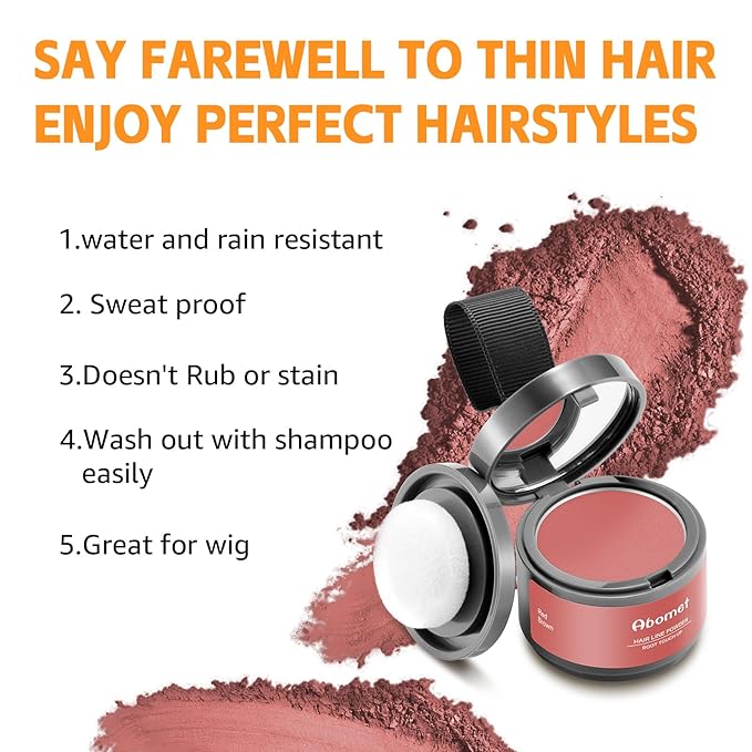 Root Touch Up Instantly Cover Gray Hairline and Hair Loss - Hair Fibers Powder for Thinning Hair for Women and Men (Red Brown)