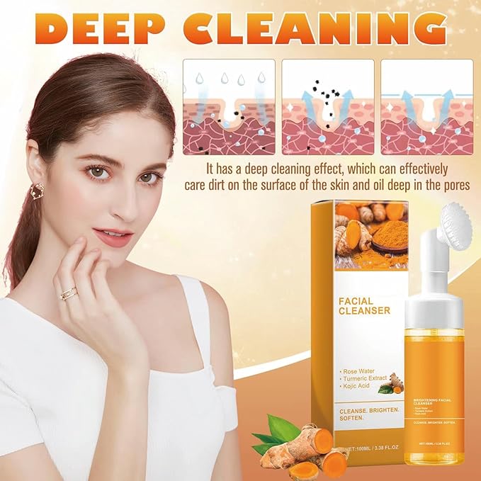 Turmeric Wash and Care Two Piece Set, Tuemeric Facial Cleanser & Turmeric Soap Bar,Face & Body Cleanser, Tur-meric Face Wash and Natural Turmerics Handmade Soap, Deep Cleansing