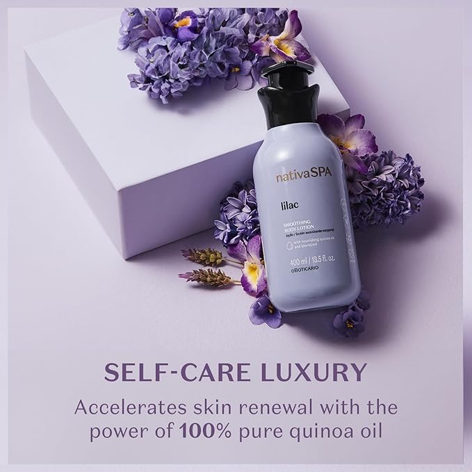 Nativa SPA by O Boticário, Lilac Smoothing Body Lotion with Nourishing Quinoa Oil + BioRetinol, Fragranced Skin Moisturizer, 13.5 Ounce