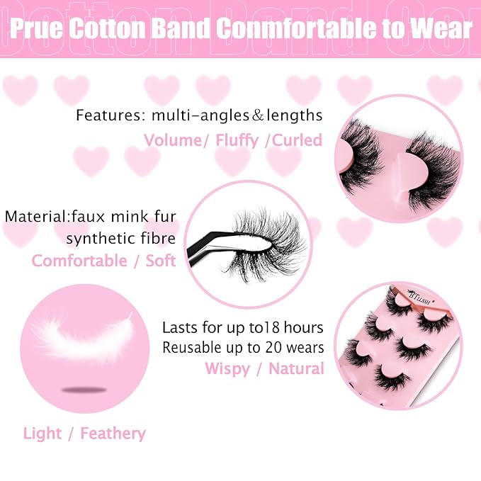 8Pairs Wispy Mink Lashes Fluffy Eye Lashes Natural Look 5D Volume Fake Eyelashes Pack 3D621 by BTLLSSH